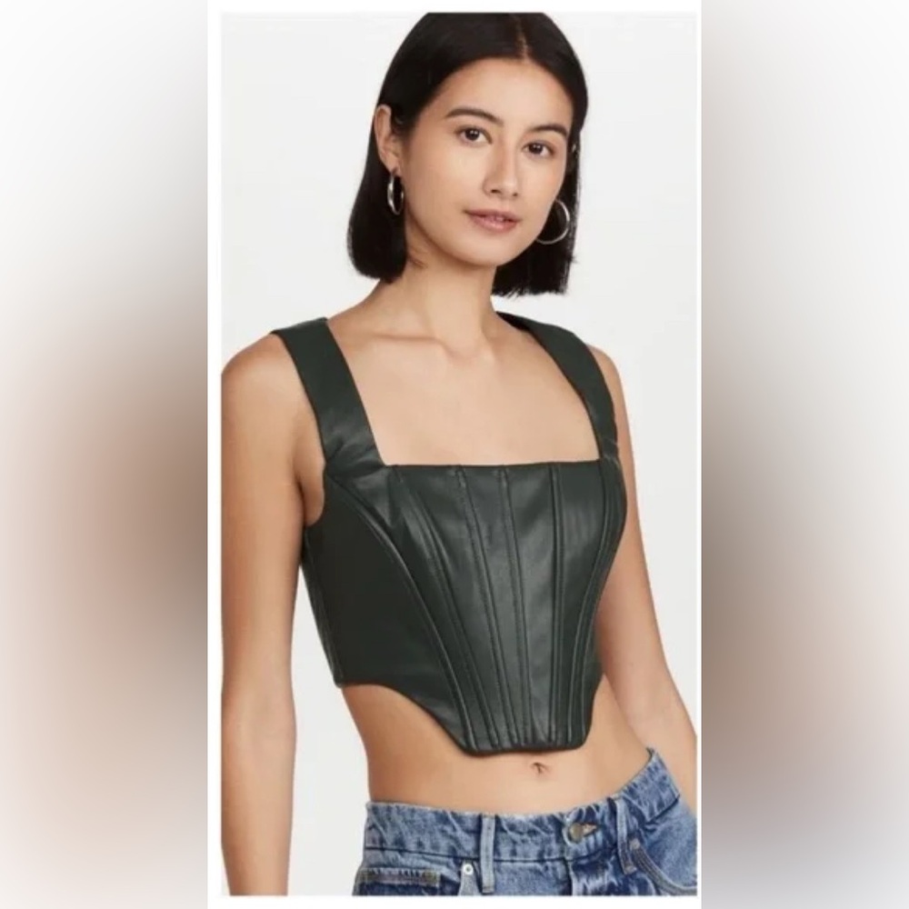STAUD Green Fitted Bustier Corset Top
